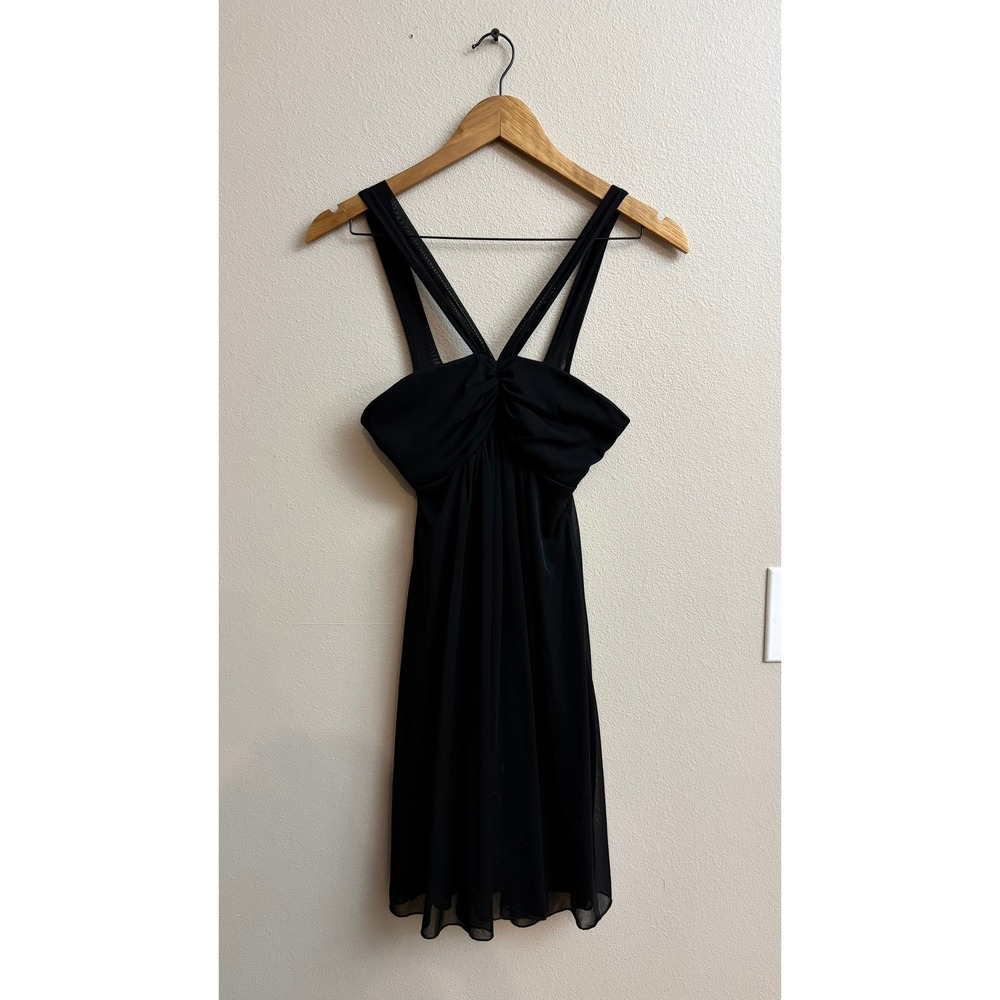 B. Darlin Mini Dress 3/4 Black Mesh Overlay Y2K Prom Party Cocktail LBD